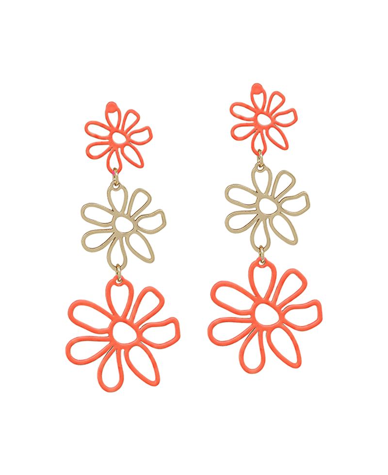 Flower Color Coat Metal 3 Drop Post Earring