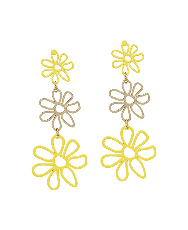 Flower Color Coat Metal 3 Drop Post Earring