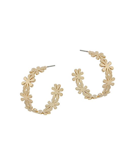 Flower Shape Metal Hoop Earring