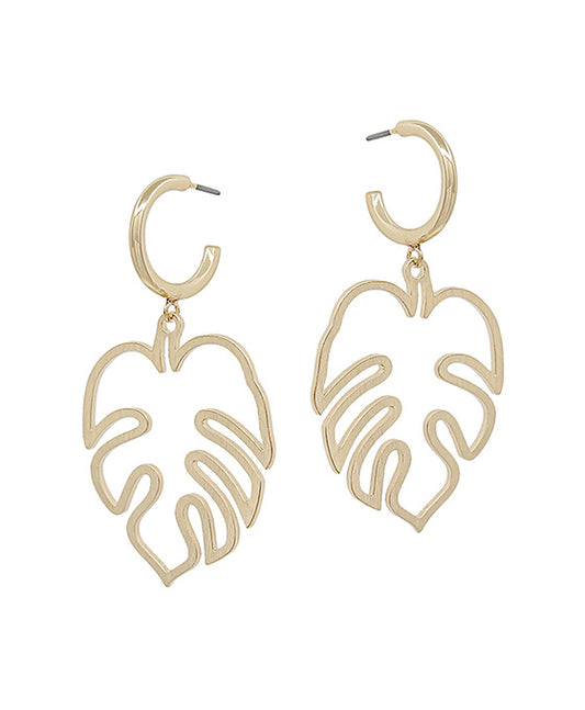 Leaf Shape Metal Drop Hoop Earring