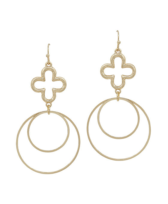 Clover Metal & Double Ring Drop Earring