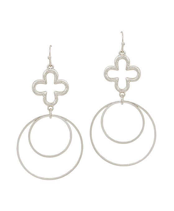 Clover Metal & Double Ring Drop Earring