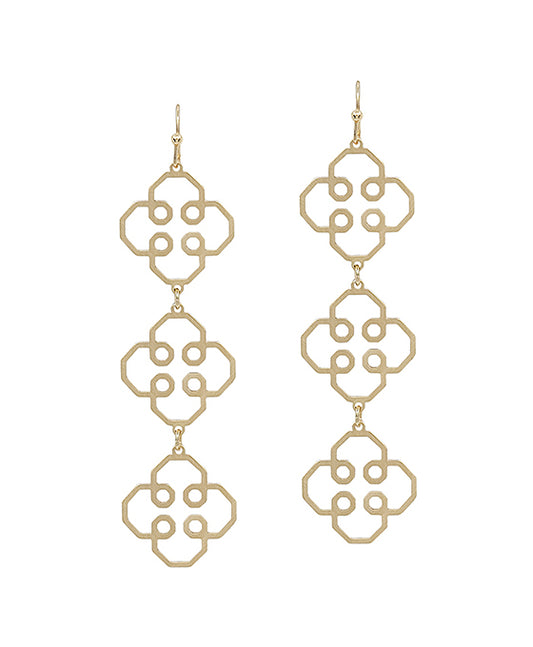 Geometric Flower Metal 3 Drop Earring