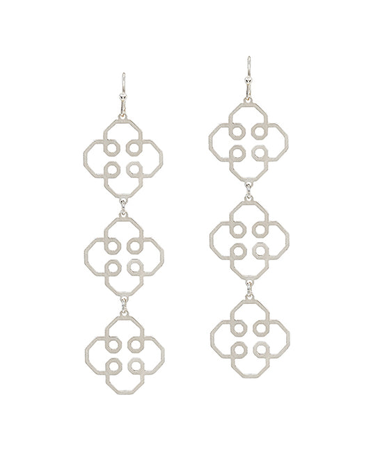 Geometric Flower Metal 3 Drop Earring