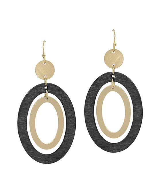 Oval Shape Wood & Metal Earring