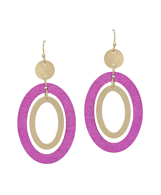Oval Shape Wood & Metal Earring