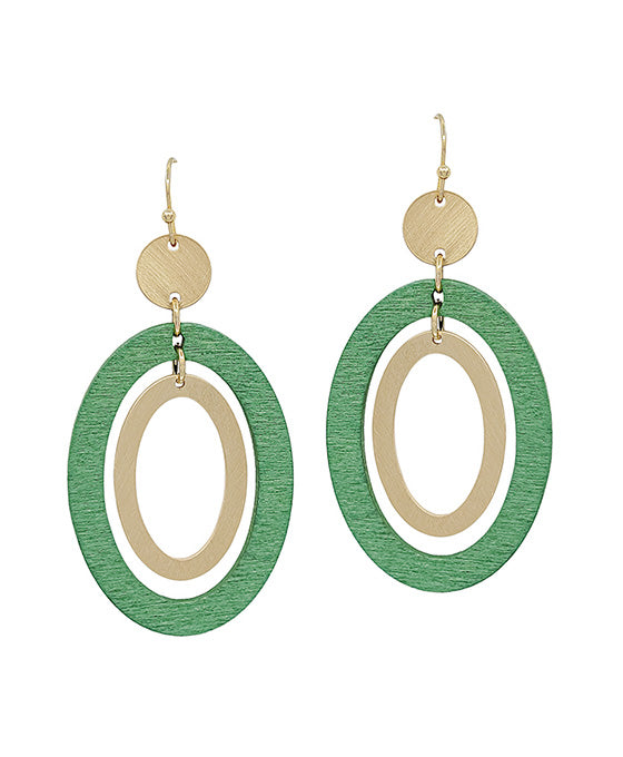 Oval Shape Wood & Metal Earring