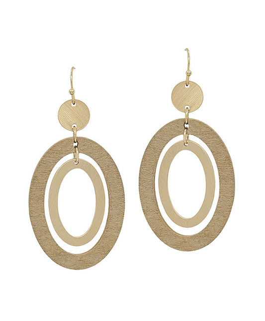 Oval Shape Wood & Metal Earring