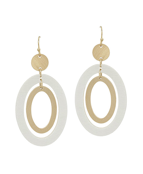 Oval Shape Wood & Metal Earring