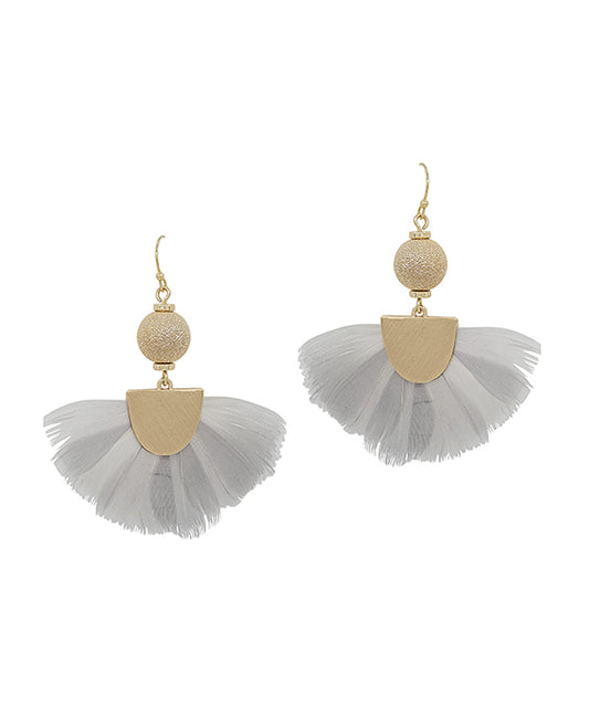 Satin Ball Fanned Feather Earring