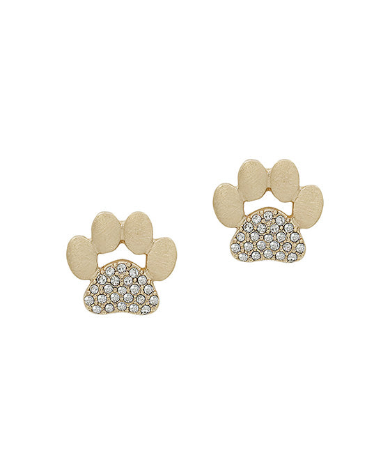Dog Paw Metal Pave Accent Post Earring