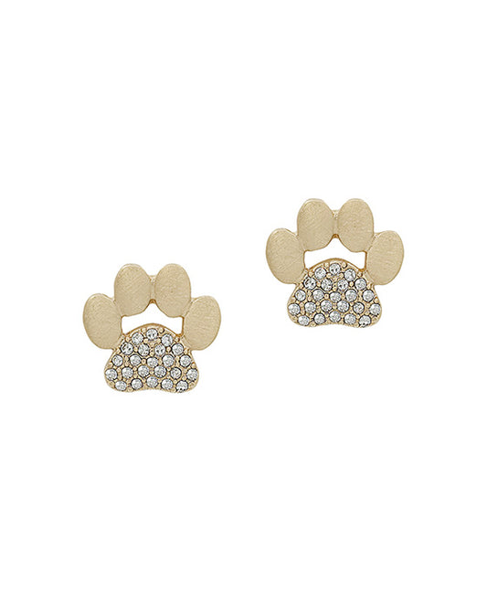 Dog Paw Metal Pave Accent Post Earring