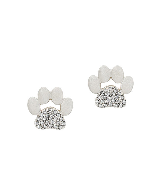 Dog Paw Metal Pave Accent Post Earring
