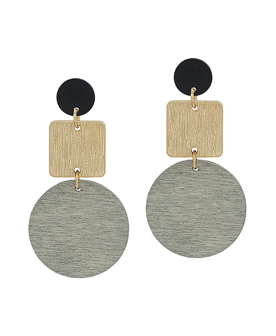 3 Drop Color Coated Metal & Wood Earring