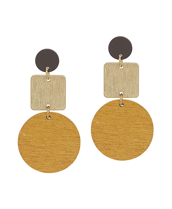 3 Drop Color Coated Metal & Wood Earring