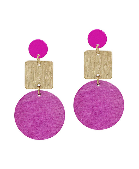 3 Drop Color Coated Metal & Wood Earring