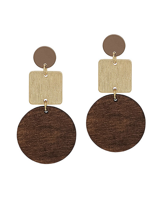 3 Drop Color Coated Metal & Wood Earring