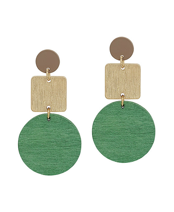 3 Drop Color Coated Metal & Wood Earring