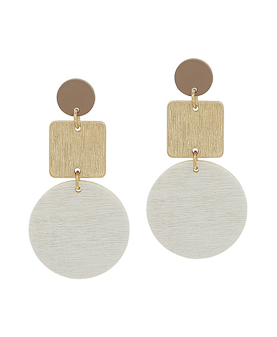3 Drop Color Coated Metal & Wood Earring
