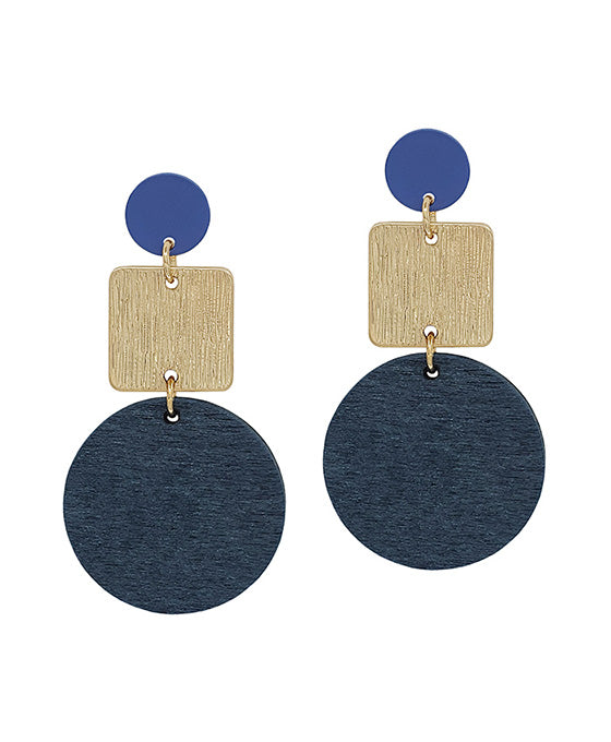 3 Drop Color Coated Metal & Wood Earring