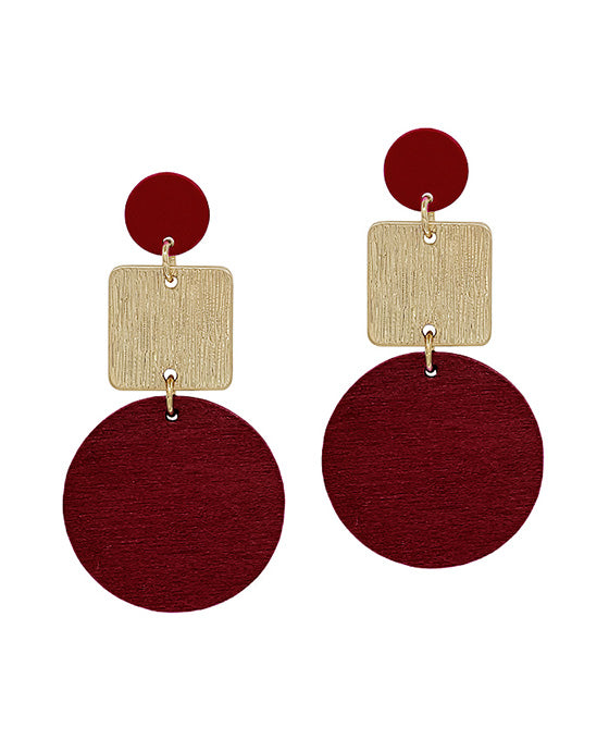 3 Drop Color Coated Metal & Wood Earring