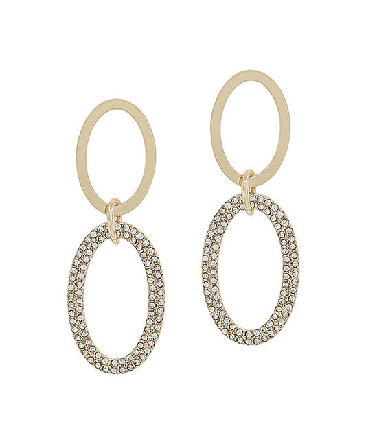 Double Oval Metal w/ Pave Drop Post Earring