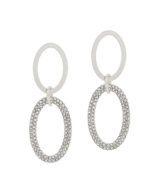 Double Oval Metal w/ Pave Drop Post Earring