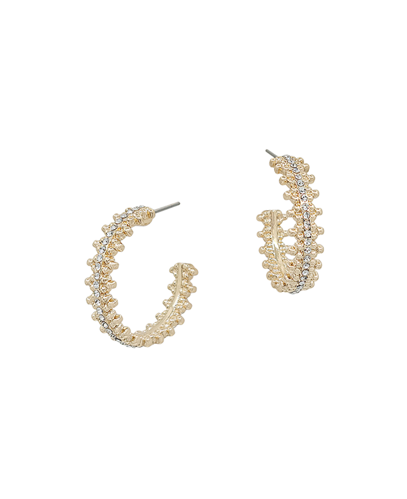 Crystal & Dot Pattern Metal Hoop Earring - 1.0"