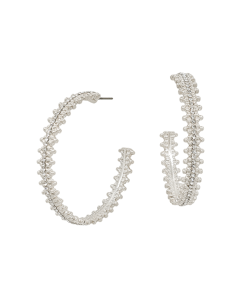Crystal & Dot Pattern Metal Hoop Earring - 1.75"