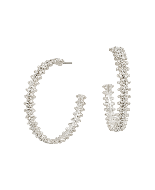 Crystal & Dot Pattern Metal Hoop Earring - 1.75"
