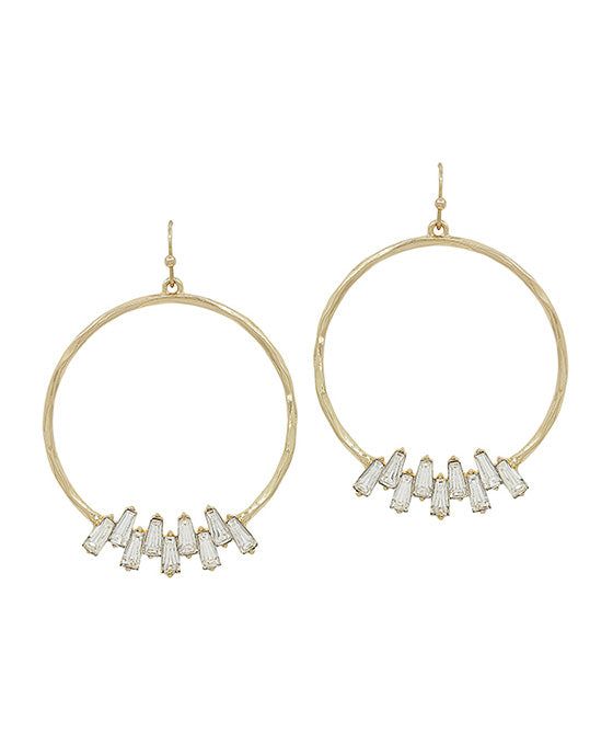 Round Hammered Casting w/ Crystal Accent Earring