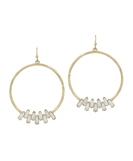 Round Hammered Casting w/ Crystal Accent Earring