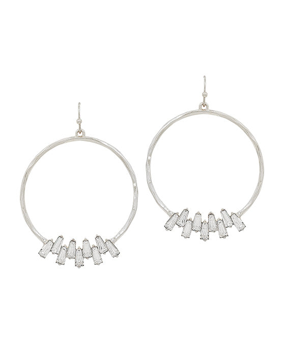 Round Hammered Casting w/ Crystal Accent Earring