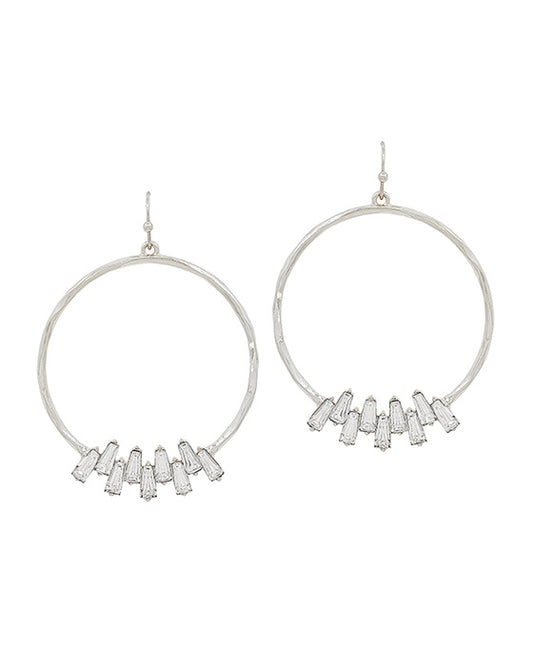Round Hammered Casting w/ Crystal Accent Earring