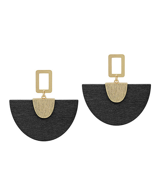 Wood & Metal Fanned Shape Post Earring