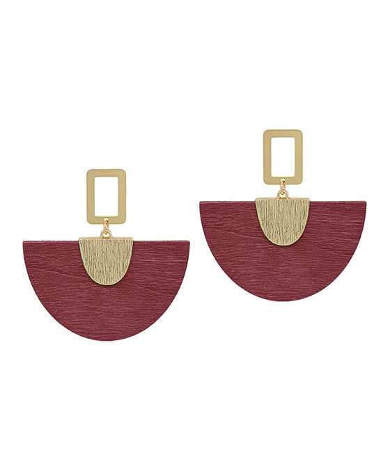 Wood & Metal Fanned Shape Post Earring