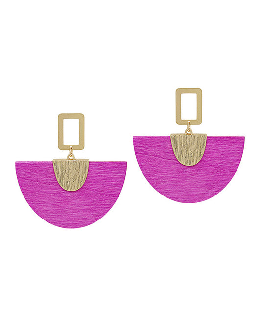 Wood & Metal Fanned Shape Post Earring