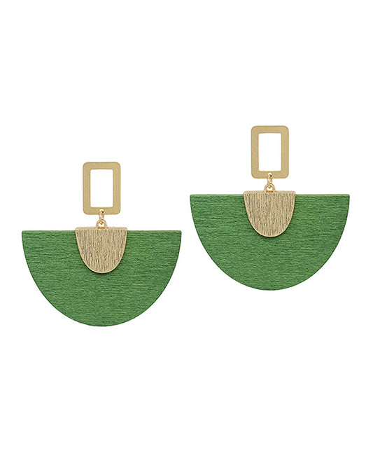 Wood & Metal Fanned Shape Post Earring