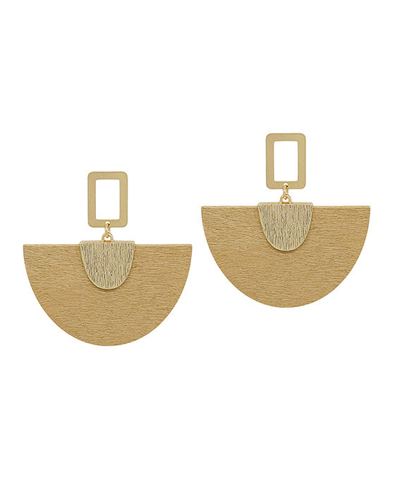 Wood & Metal Fanned Shape Post Earring