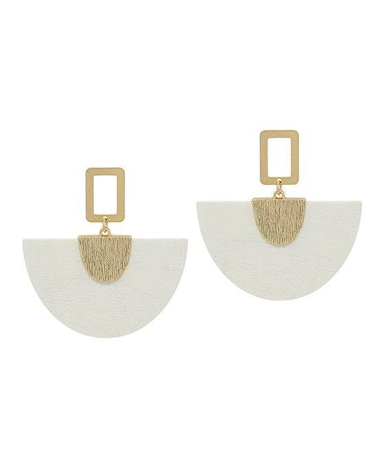Wood & Metal Fanned Shape Post Earring