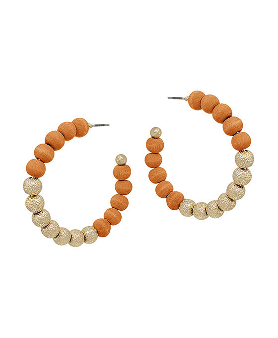 Wood & Satin Ball Hoop Earring