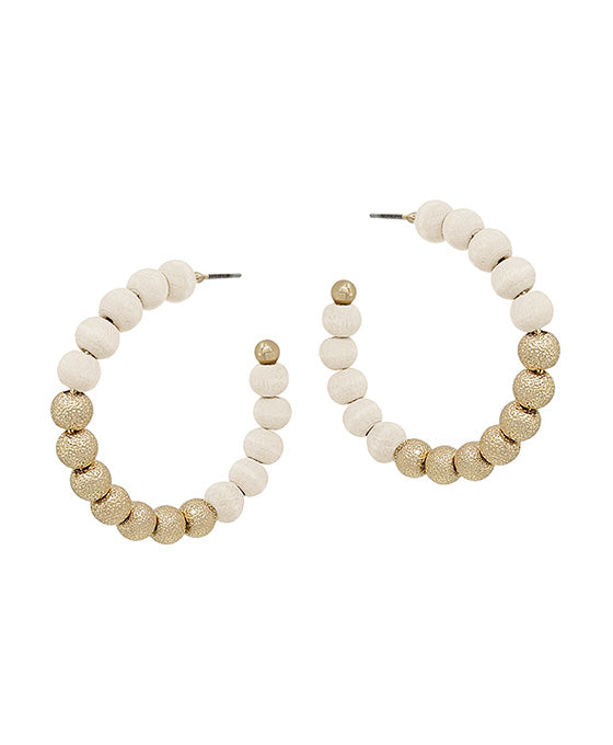 Wood & Satin Ball Hoop Earring