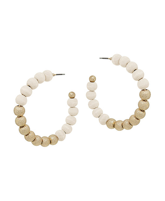 Wood & Satin Ball Hoop Earring