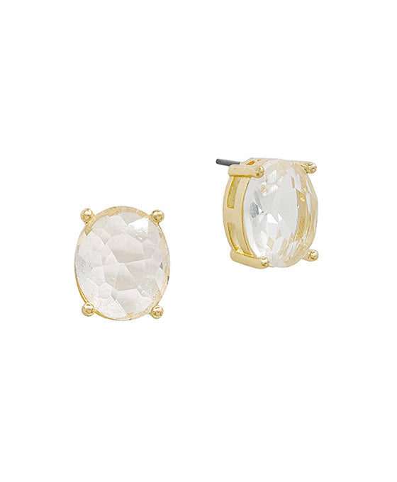 Oval Shape Crystal Post Earring