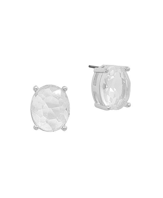 Oval Shape Crystal Post Earring