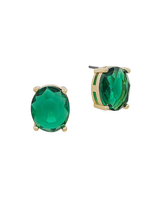 Oval Shape Crystal Post Earring