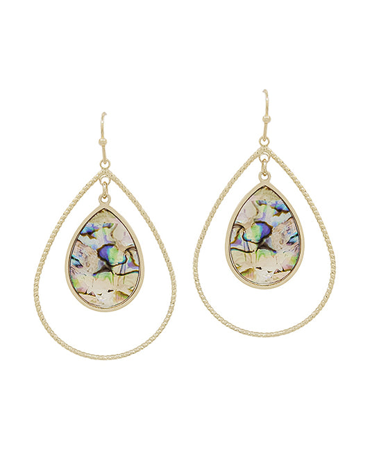 Double Teardrop Texture Wire w/ Mop Earring