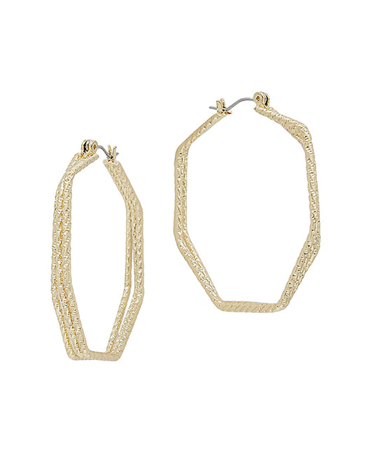 Triple Layered Hexa Texture Metal Hoop Earring