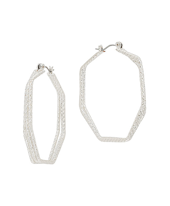 Triple Layered Hexa Texture Metal Hoop Earring