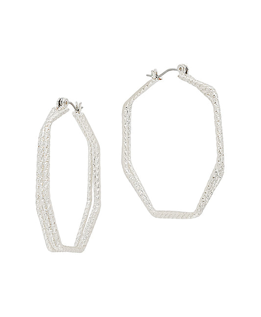 Triple Layered Hexa Texture Metal Hoop Earring